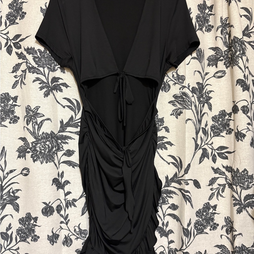 Amazon Black Ruffle Trim Tied Cutout Dress